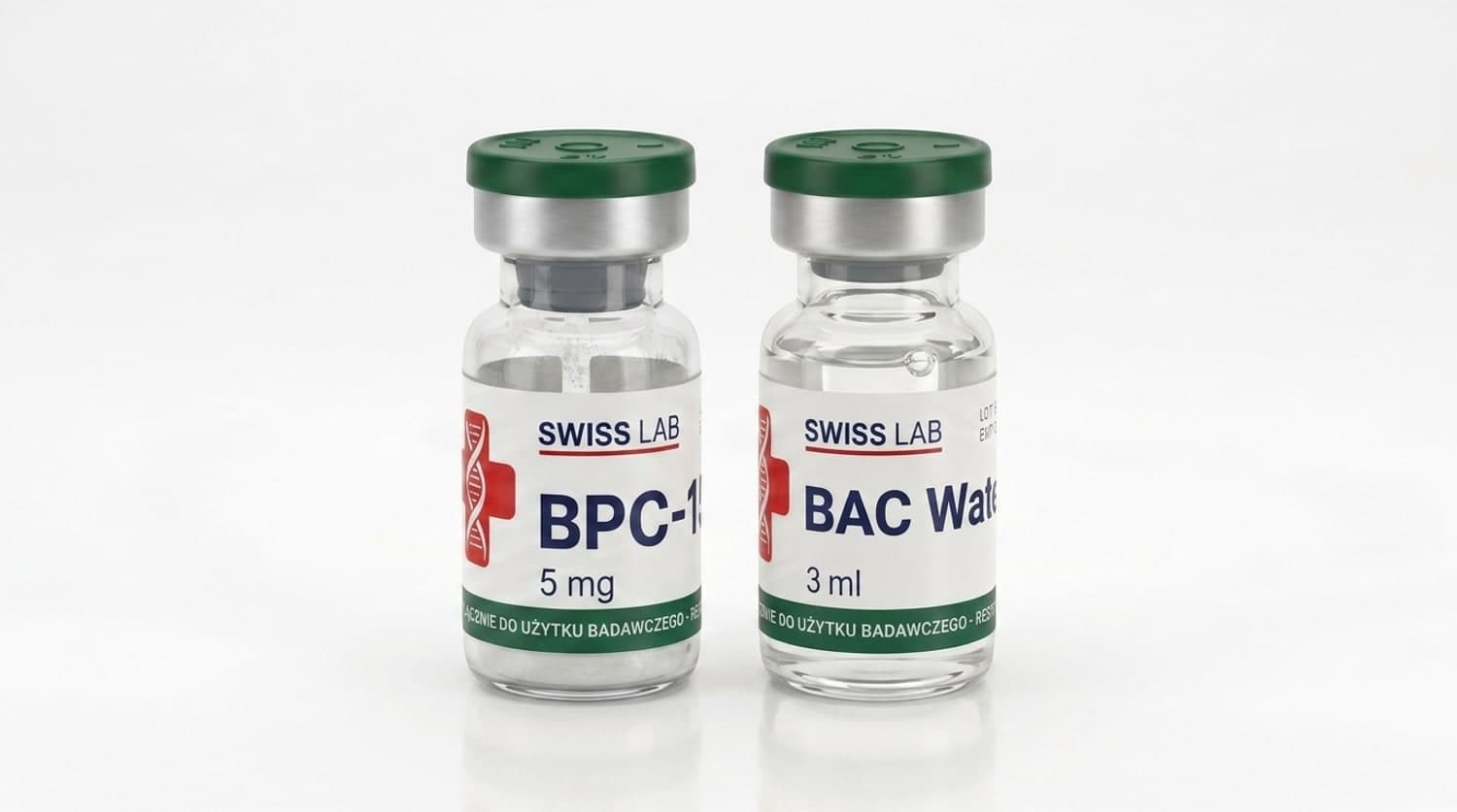 BPC-157 — fiolka z peptydem i woda bakteriostatyczna (BAC)