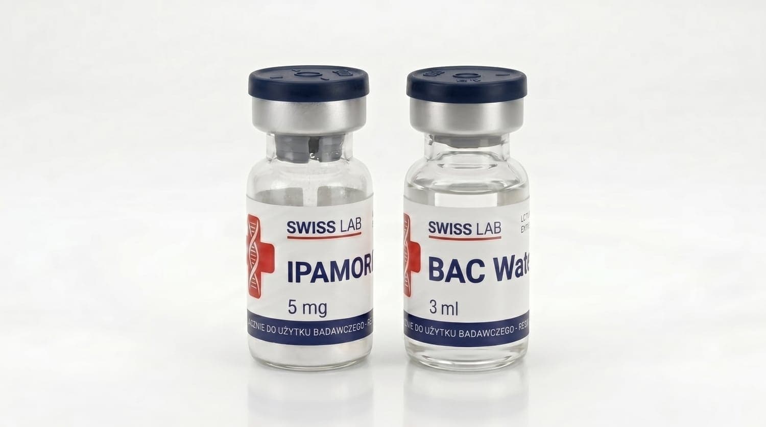 Ipamorelin — fiolka z peptydem i woda bakteriostatyczna (BAC)