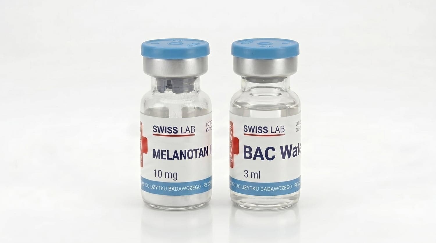 Melanotan II — fiolka z peptydem i woda bakteriostatyczna (BAC)