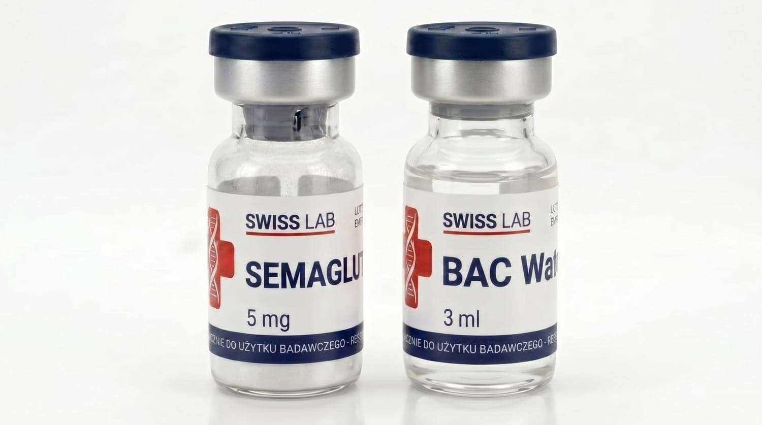 Semaglutyd — fiolka z peptydem i woda bakteriostatyczna (BAC)
