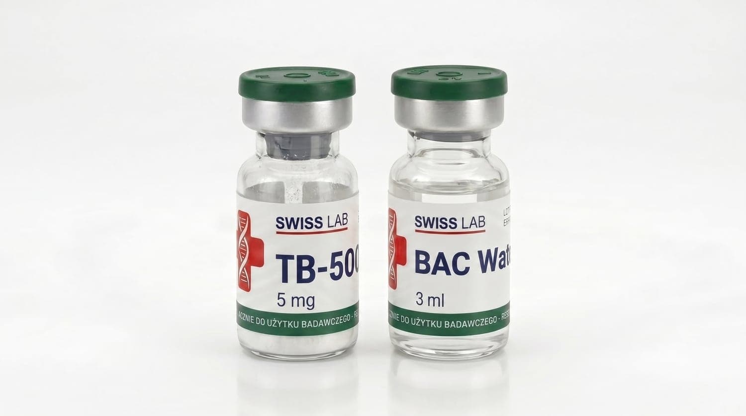 TB-500 (Thymosin Beta-4) — fiolka z peptydem i woda bakteriostatyczna (BAC)